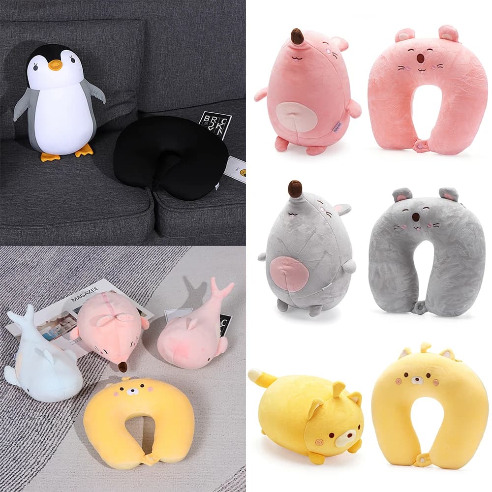 Biancheria da letto carina cervicale multifunzionale protezione del fumetto collo soffici cuscini cuscino da viaggio a forma di U pinguino balena