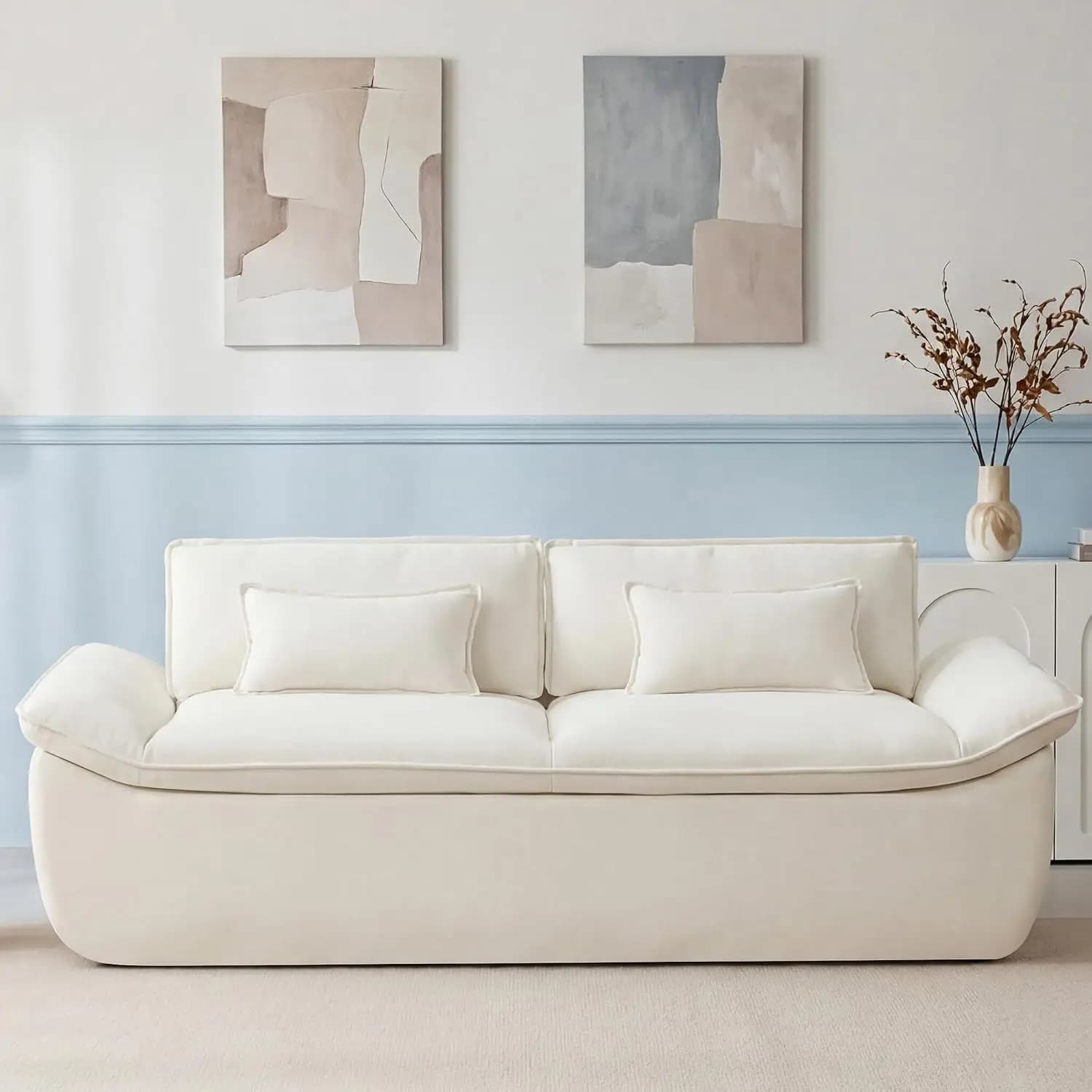 89" Cloud Loveseat, Deep Seat 2-Seater Chenille Sofa with Lumbar Pillow for Living Room, Customized