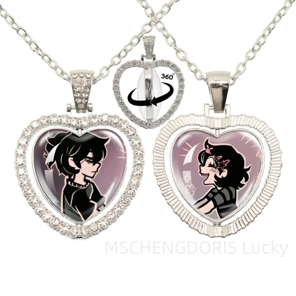 The Coffin Of Andy And Leyley Cosplay Necklace Glass Cabochon Double Sided Heart-Shape Pendant Necklace Charm Jewelry Gift