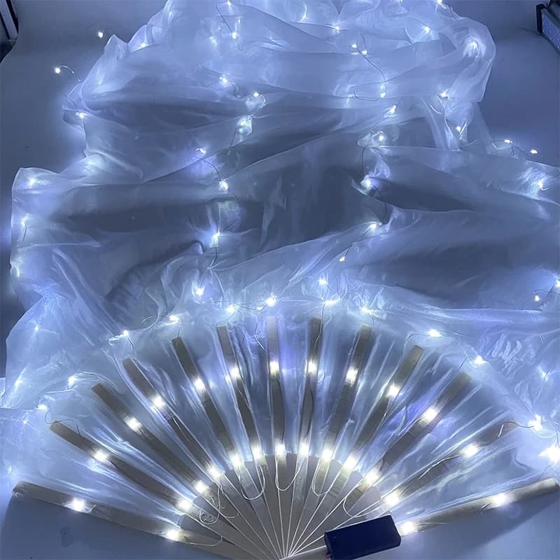 1.5M Luminous Foldable Fan Night Show Belly Dance Glowing Fans Stage Performance Long Silk Fan Classical Fan with LED Lights