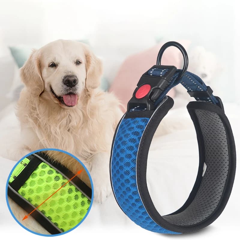 Collare Riflettente per Cani, Guinzaglio per Animali Domestici, Collare Regolabile in Nylon Traspirante Imbottito in Morbido Neoprene