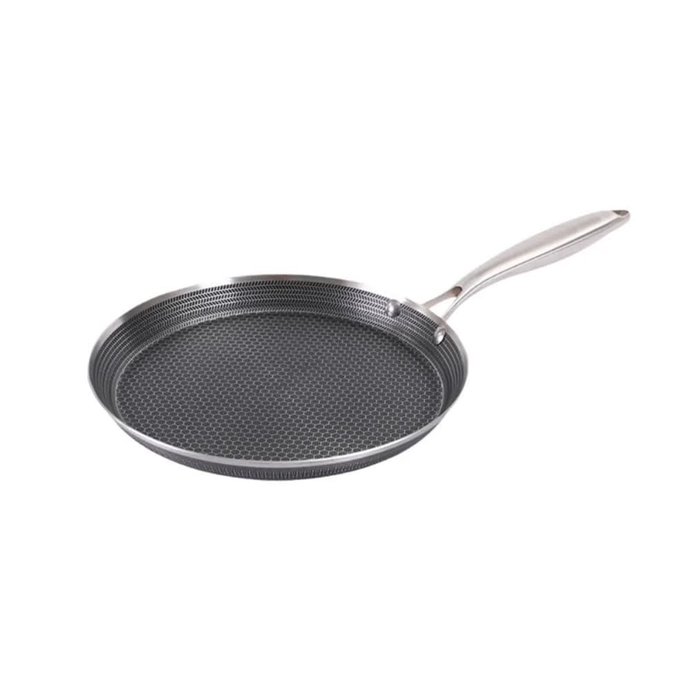 Universal Honeycomb Pattern Crepe Pan Ergonomic Handle Stainless Steel Pancake Pan Evenly Heated Flat-bottomed Frying Pan Stove