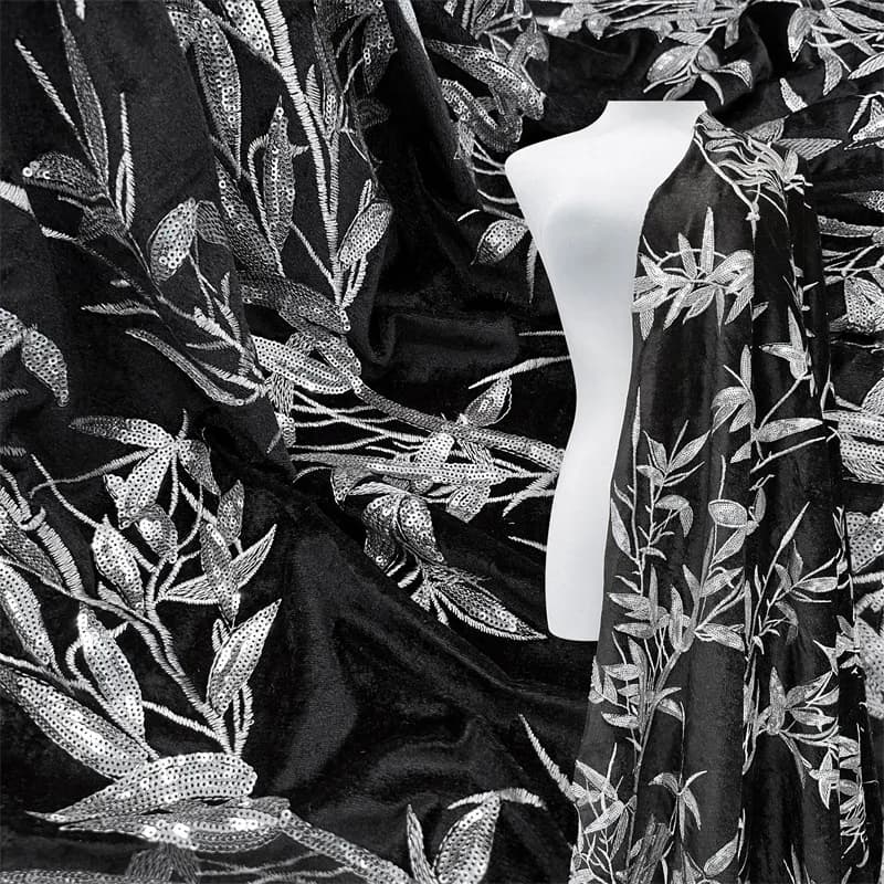 2Yds/lot 130cm Wide Hot Sale Bamboo Texture Sequin Velvet Fabric Dress Wedding Gown Coat Paillette Embroidery Material F071