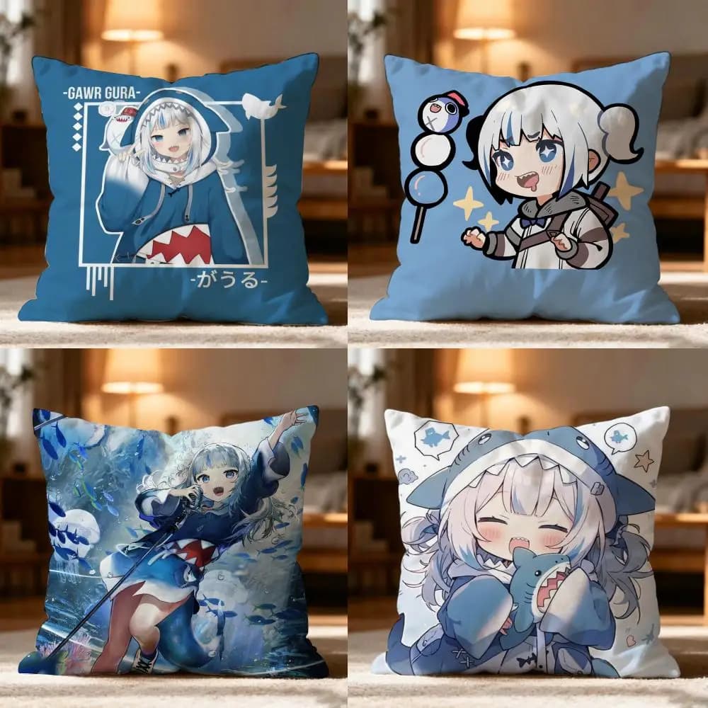 Gawr G-gura Musican Anime Pillow Case Cushion Cover Soft Washable Pillow Case Multi-Scene For Couch Bed Travel Office Use
