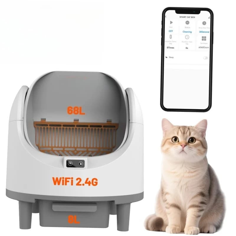 68L Automatic Cat Litter Box Smart Self-Cleaning with Tuya APP Control Large Capacity Enclosed Pet Toilet for Multiple Cats