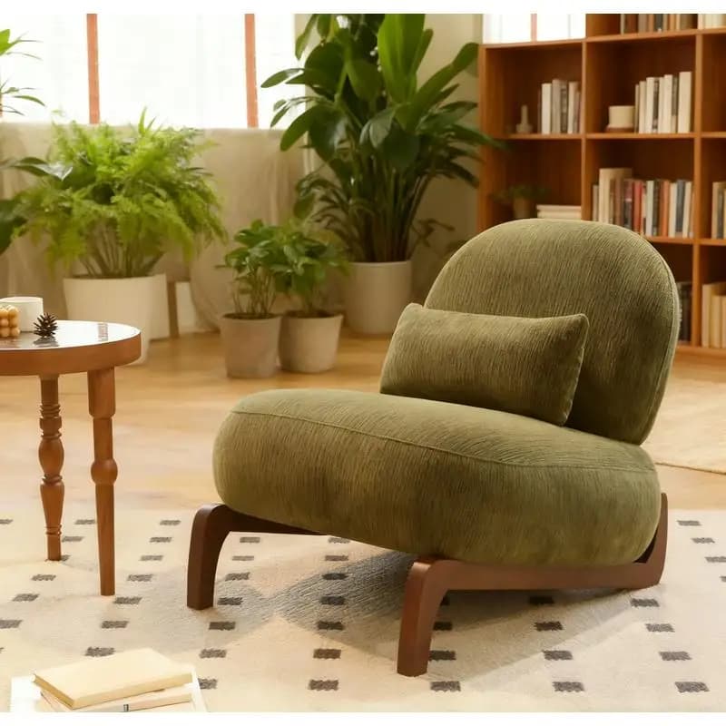 Accogliente sedia in velluto con gambe in legno massello, comoda sedia senza braccioli per soggiorno, camera da letto, balcone, appartamento, sala d'attesa
