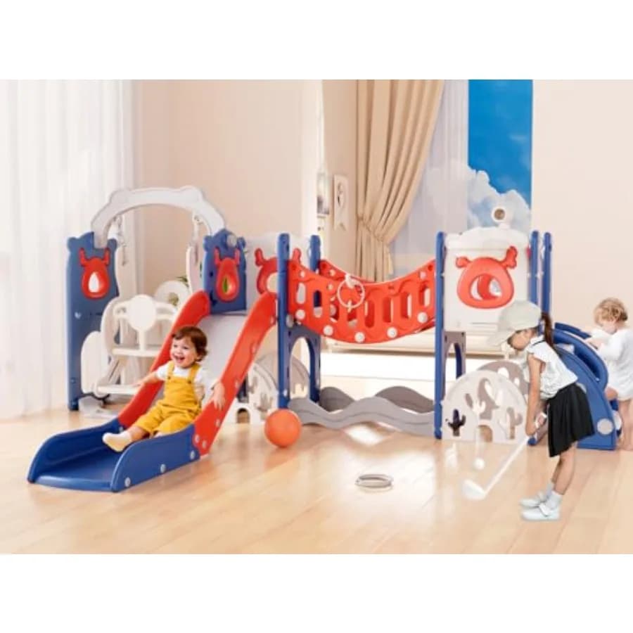 Set Scivolo e Altalena 12-in-1 per Bambini da 1 Anno in su, Parco Giochi Esterno per Bambini, Nuovo Modello Aggiornato con Set da Golf e Canestro da Basket