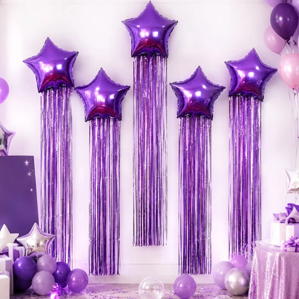 7pcs Five Pointed Star Balloon and Tassel Rain Curtain Set for Birthday Parties, Weddings, Showers, Party Decorations