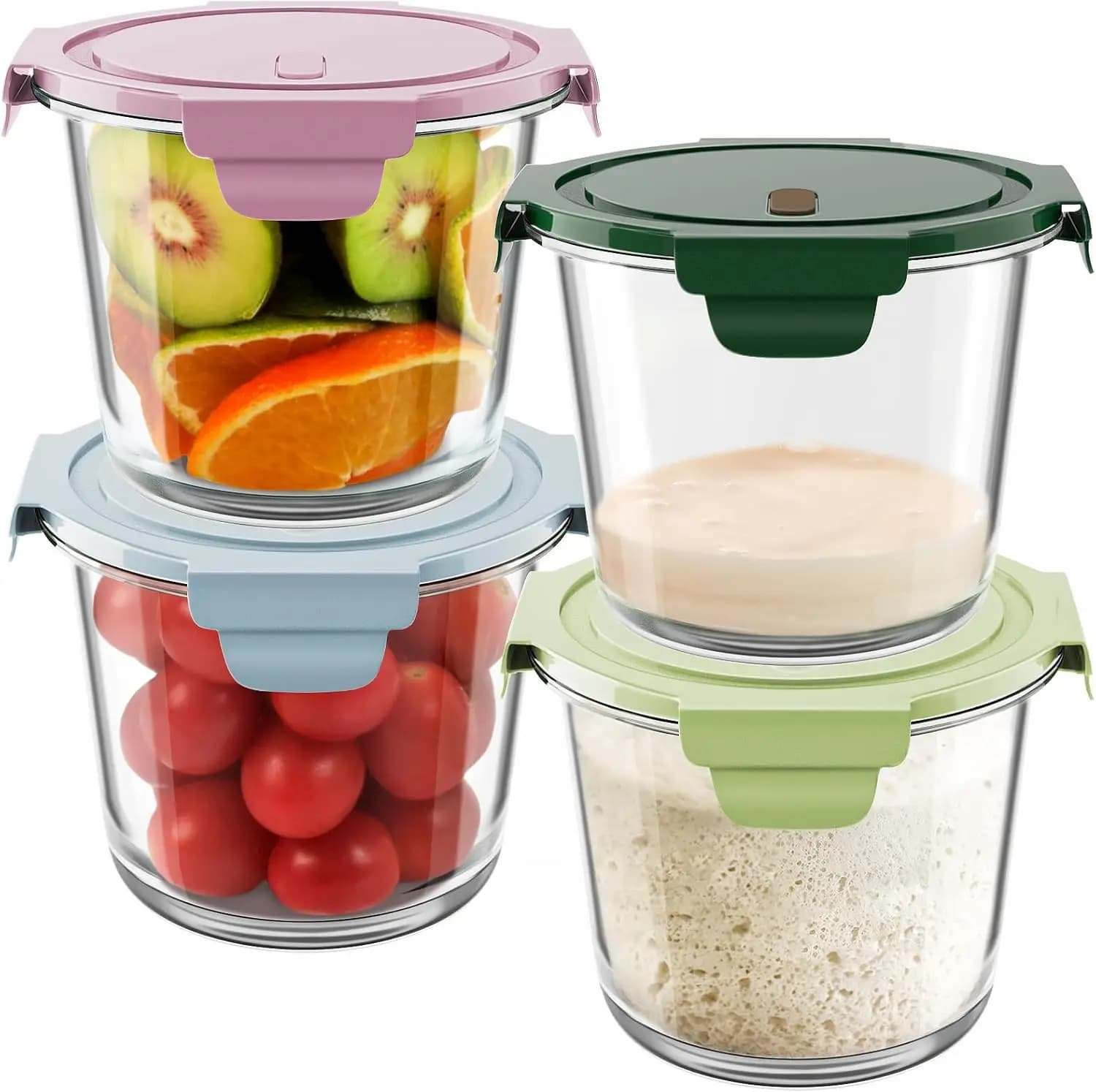 Contenitori in Vetro da 23oz per Preparazione Pasti con Coperchi, Set Ermetico da 3 Tazze per Zuppe, Avanzi, Adatti a Microonde e Lavastoviglie (4 Pezzi)