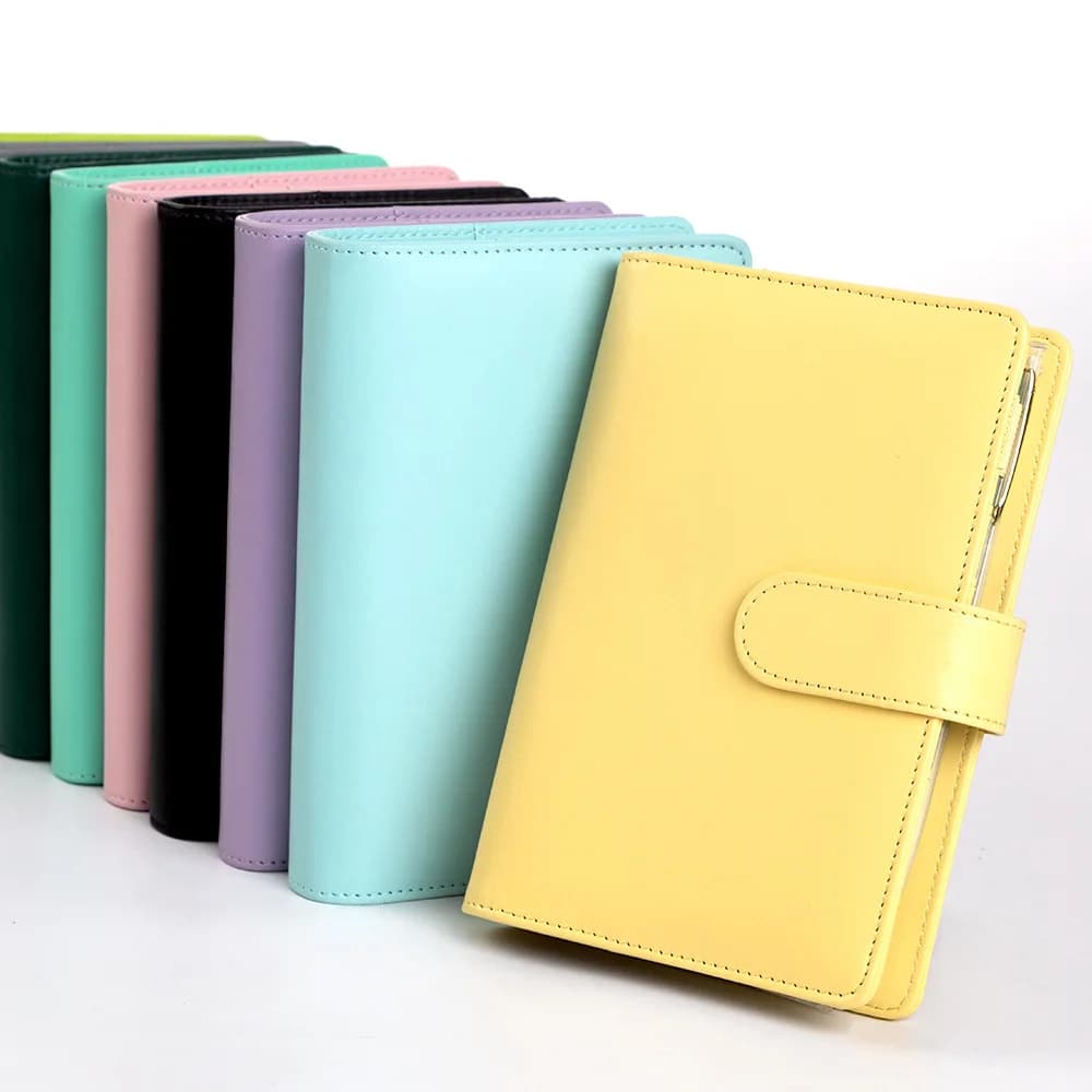 A6 Macaron PU Leather Binder Notebook with Zipper Pouch for Journal