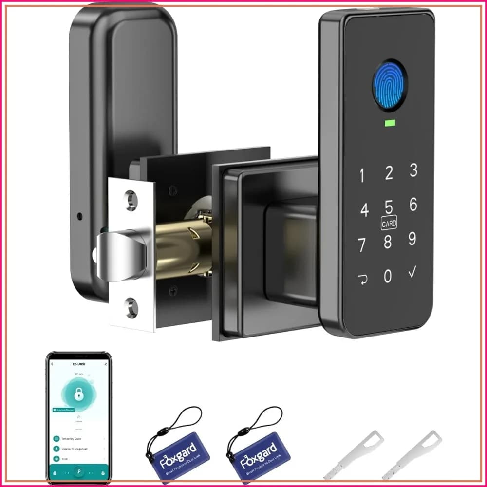 5-in-1 Biometric Smart Door Lock with Fingerprint, Keypad, App, Key & IC Card – Keyless Entry for Home, Office, Bedroom, Auto-Lock, Anti-Peep