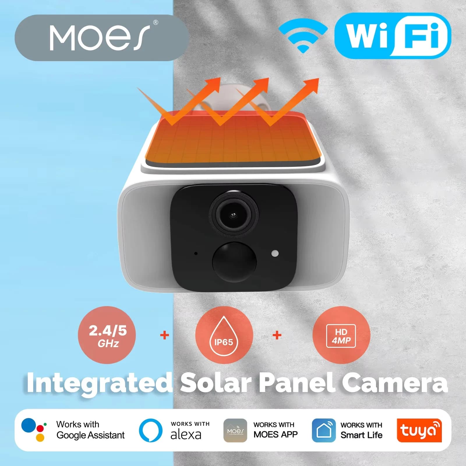 MOES Tuya WiFi 2.4GHz 5GHz Dual Band Smart Solar Power Panel Integrated Camera IP65 Waterproof APP Monitoring Alexa Google Home
