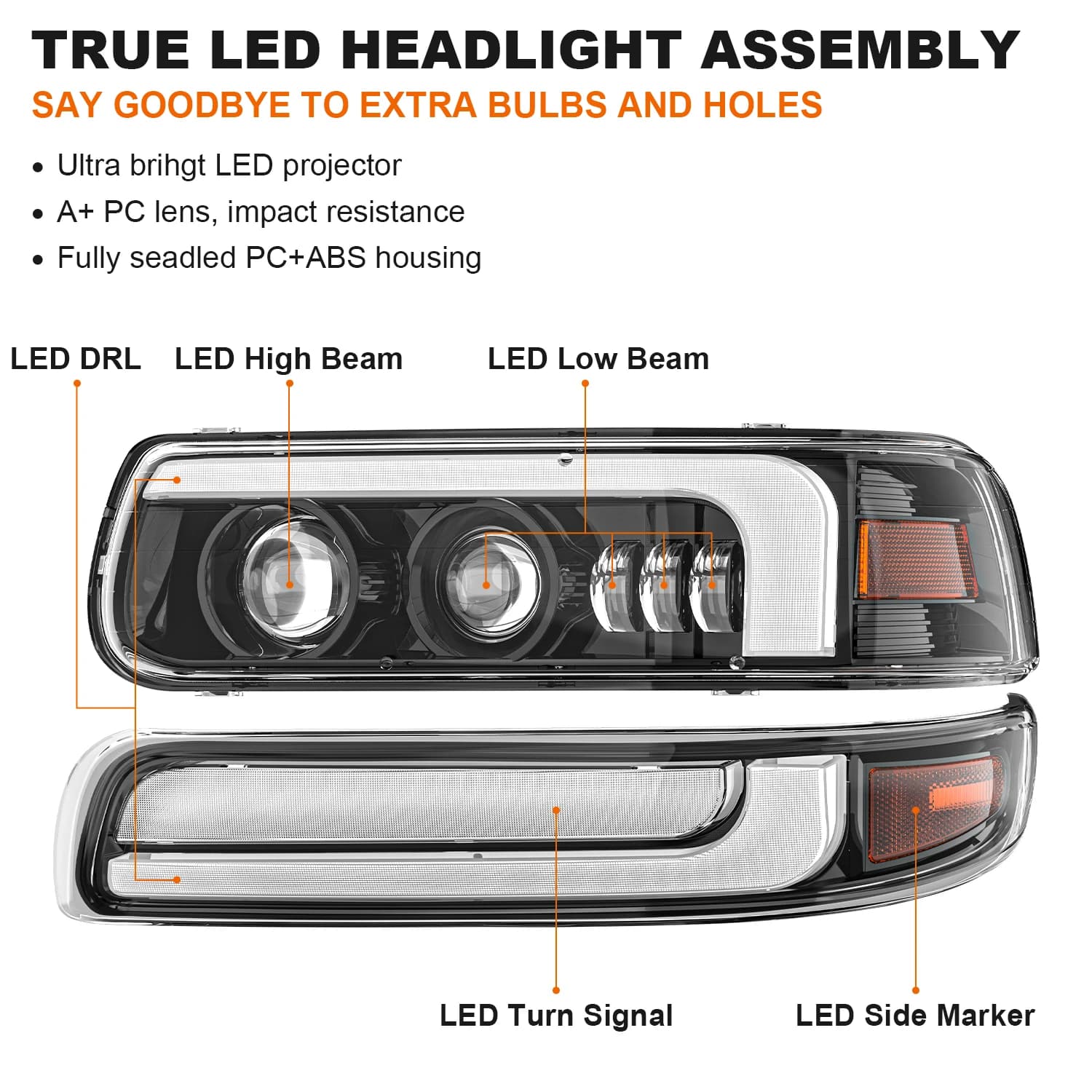 99-02 Chevy Silverado 1500 2500/ 00-06 Gruppo faro LED Tahoe suburbanico 01-02 Faro LED Chevy Silverado 1500HD 2500HD