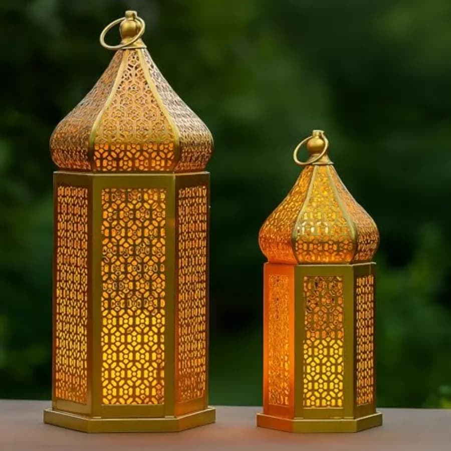 Golden Tower Temple Moroccan Lantern, Decorative Wallet for Ramadan Decorations, from Hanging to Open, for Patio or Portico