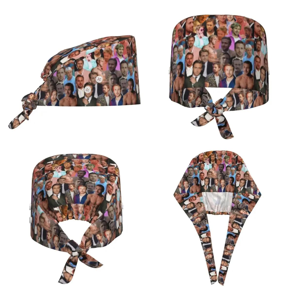 Ryan Gosling Photo Collage Scrub Hat Doctor Working Surgical Cap Men Women Adjustable Nursing Caps for Dentist