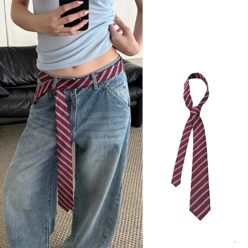 Cintura Lunga e Sottile a Quadri con Sciarpa Decorativa per Jeans, Accessorio di Tendenza, Fascia per Capelli alla Moda