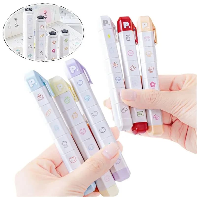 New Detachable Arrival Cute To Do List Journal Stamp Multi-Head Portable Diary Seal Seal Pen for Scrapbook Journal