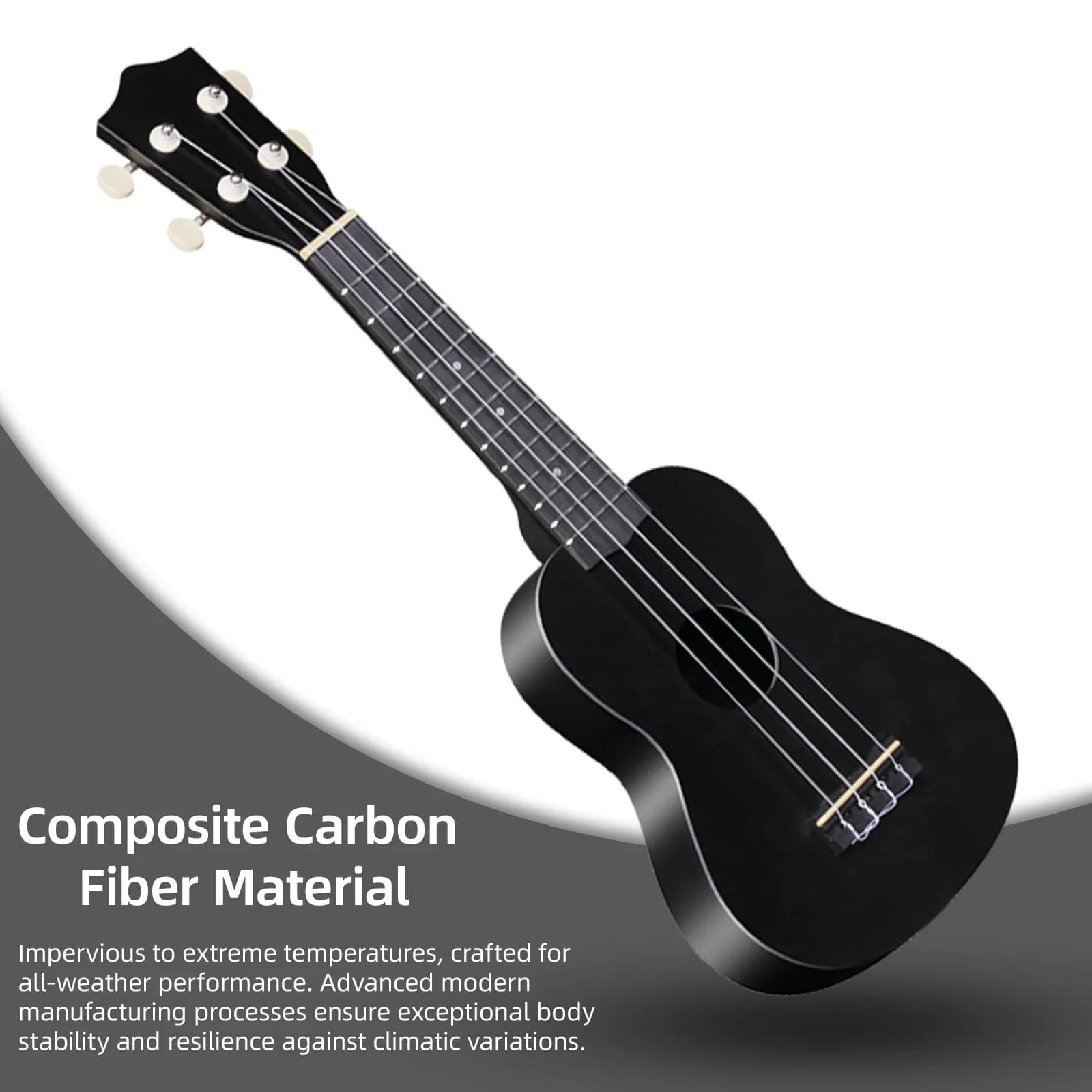 Kit iniziale per ukulele in fibra di carbonio nero freddo per donne e adolescenti, include tutte le borse essenziali, borsette, corde, plettri, panno per lucidare