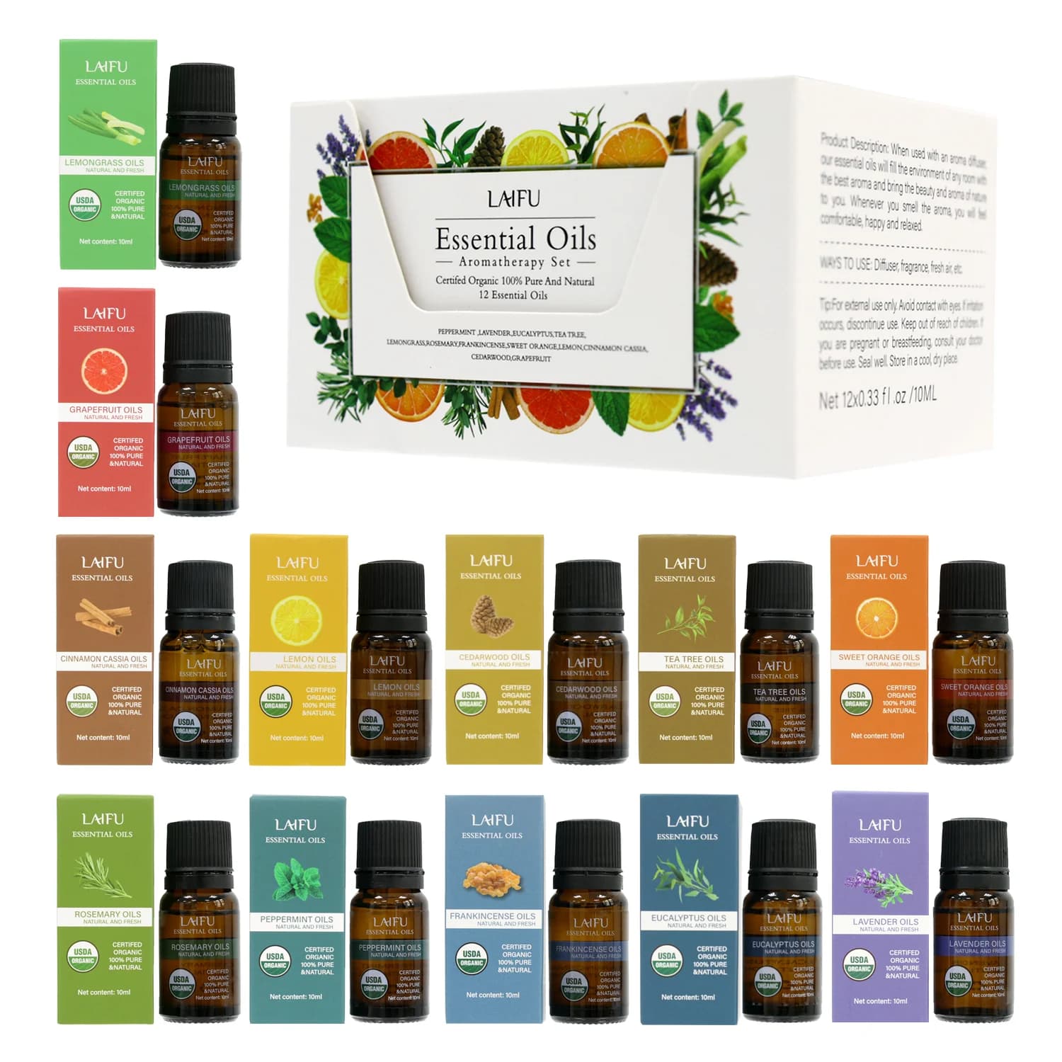 Set di 12 Oli Essenziali per Aromaterapia da 0,33 fl.oz - Miscele Rilassanti per Diffusore, Casa e Sonno