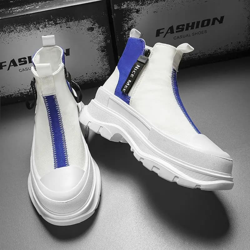 Scarpe da uomo estive traspiranti Scarpe da ginnastica alte coreane alla moda casual sportive con cerniera Canva Base spessa Scarpe alla moda con altezza maggiorata