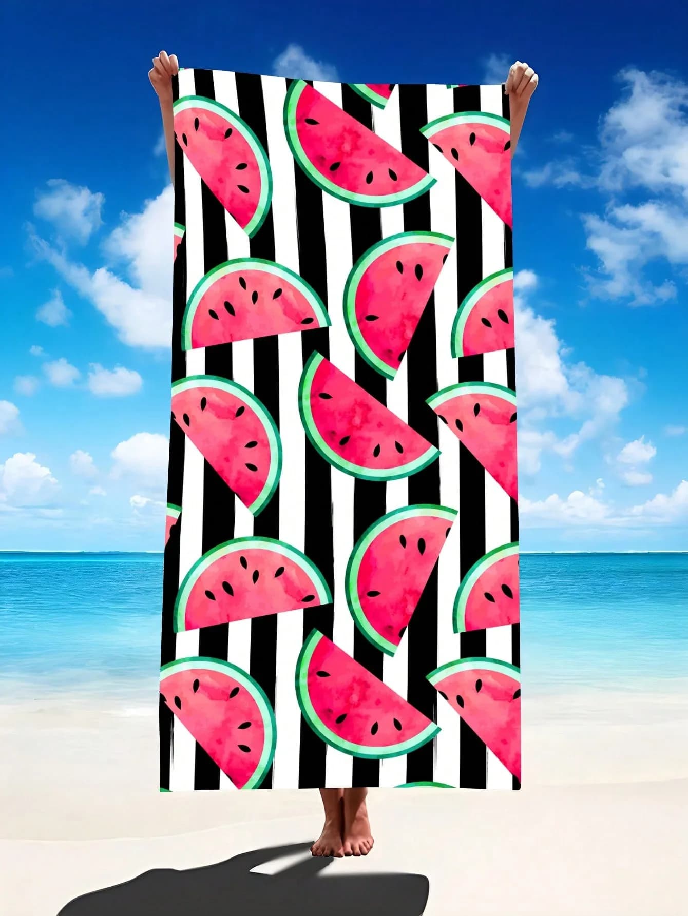 Asciugamano da spiaggia in fibra ultrafine con anguria a righe Coperta per famiglia multi-dimensione super assorbente Piscina da viaggio Scuba Surf Yoga Campeggio