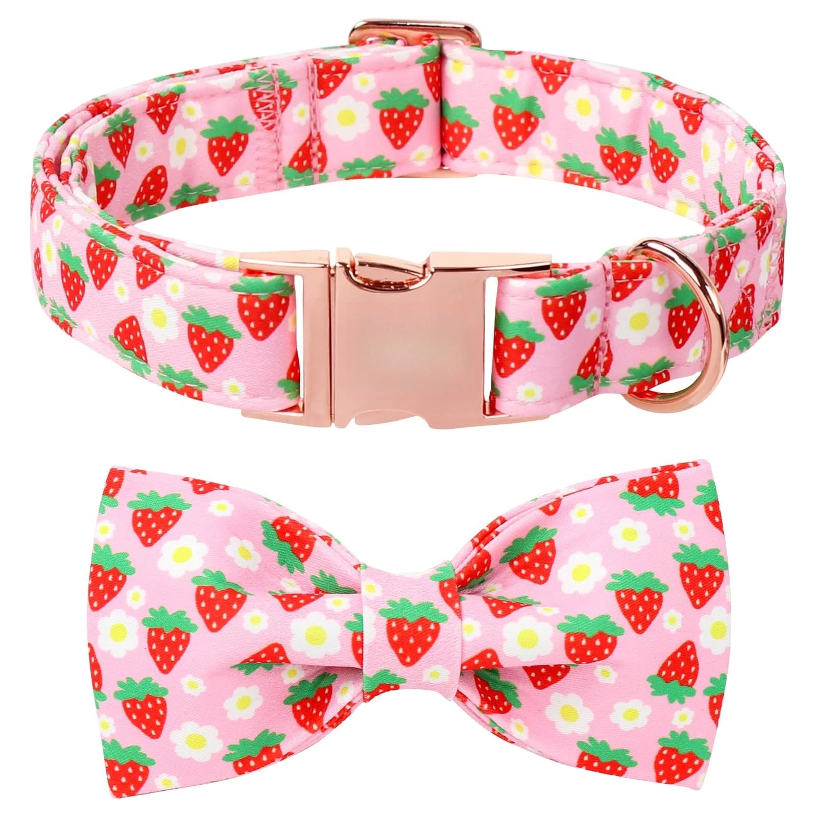Collare per cani fragola personalizzato con zampe in stile unico con papillon Collare per animali rosa regolabile per cani di taglia piccola, media e grande