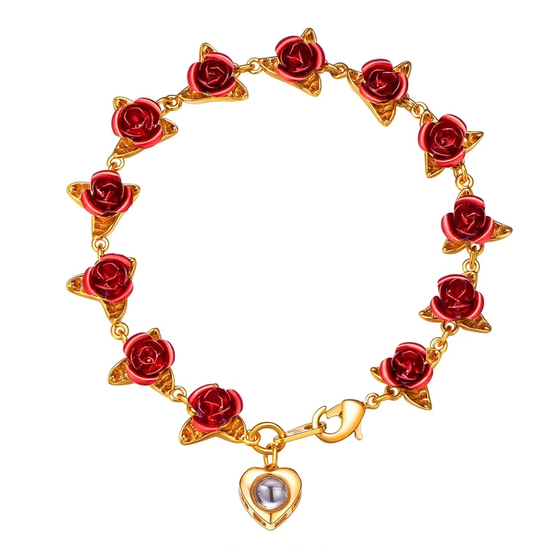 Bracciale con ciondolo fiore rosa 3D da donna 12 gioielli con maglie di rose Nano proiezione 100 lingue I Love U Regalo amante romantico per lei QC24