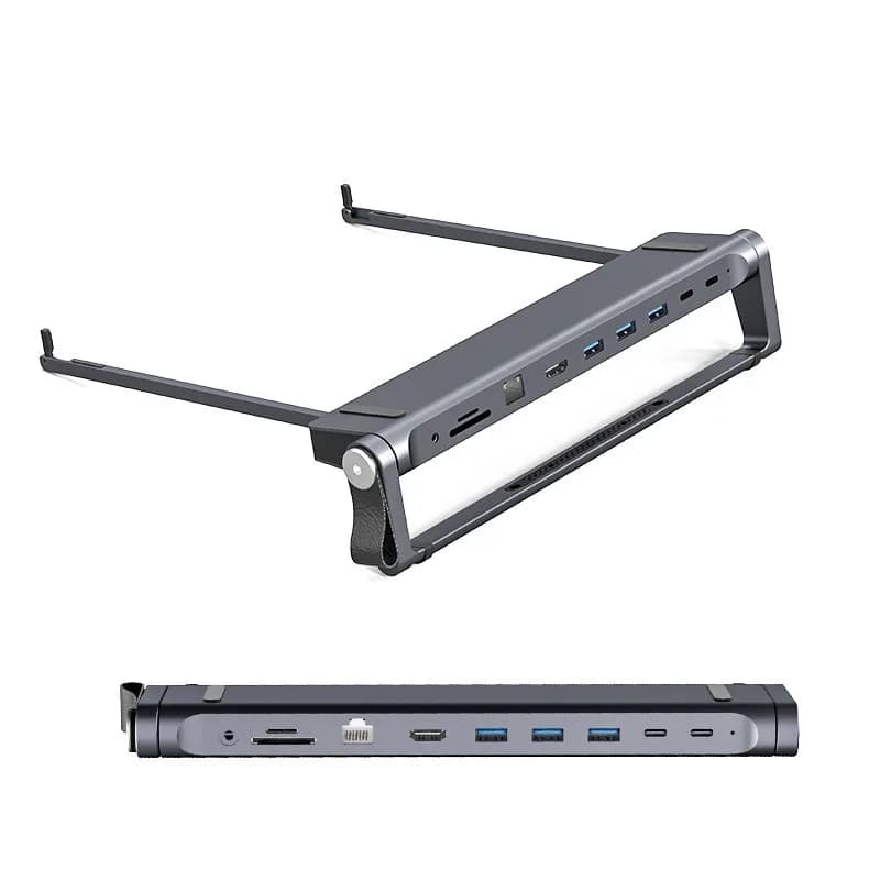 Docking station HUB per dissipazione del calore con altezza crescente per laptop in lega di alluminio premium 9 in 1 Supporto pieghevole portatile per laptop