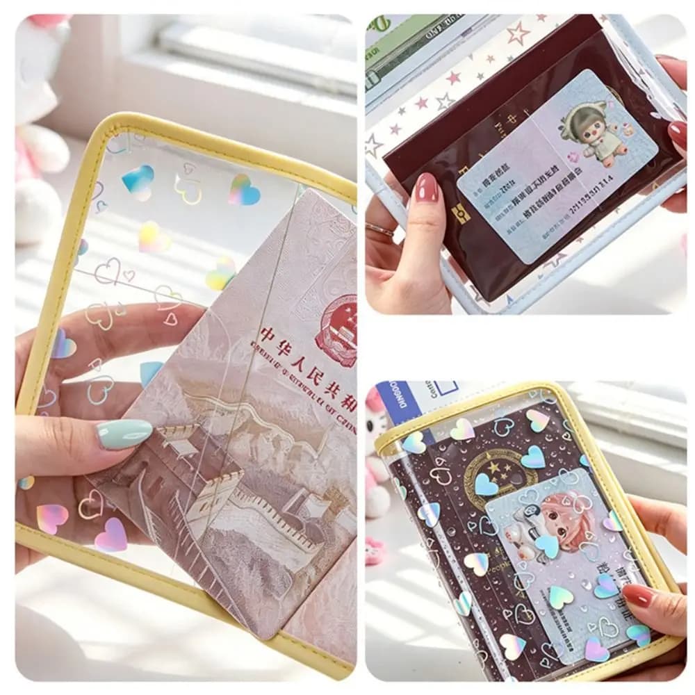Card Holder Passport Bag Ultra-thin Heart Transparent PVC Passband Holder Multifunctional Passport Cover Passport Clip Men