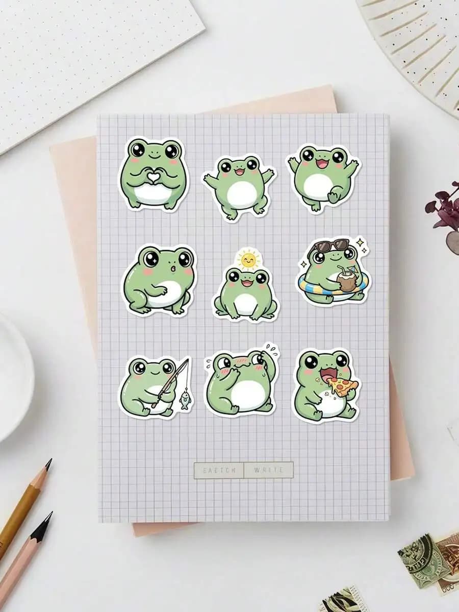 Confezione di adesivi giornalieri con simpatici rane da 56 pezzi, forniture creative per quaderni e diari per bambini, decorazioni per agenda