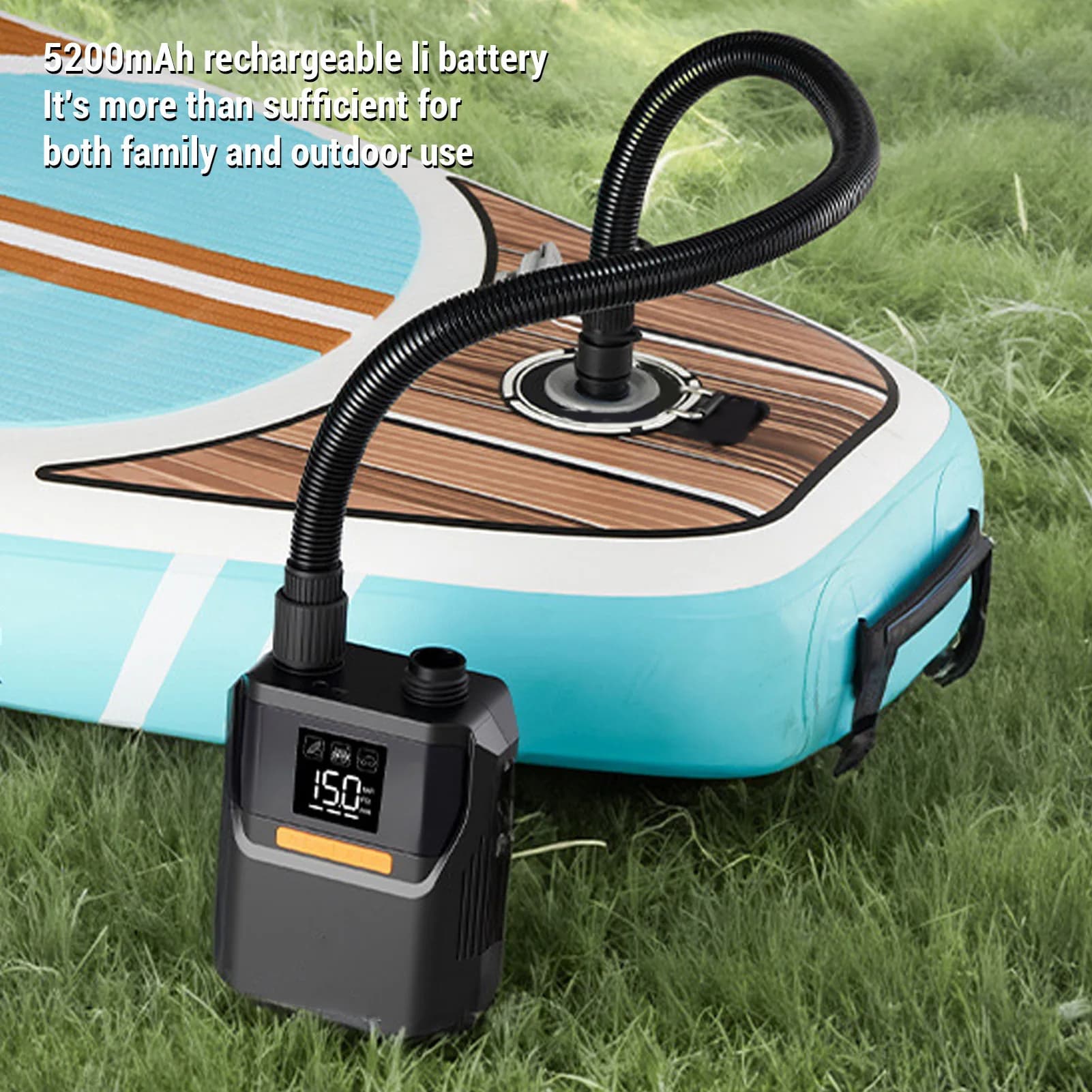 Stand Up Paddle Board Pompa elettrica Paddle Board Spegnimento automatico con 8 ugelli Cavo di ricarica per auto da 118 pollici per tende per materassi Kayak