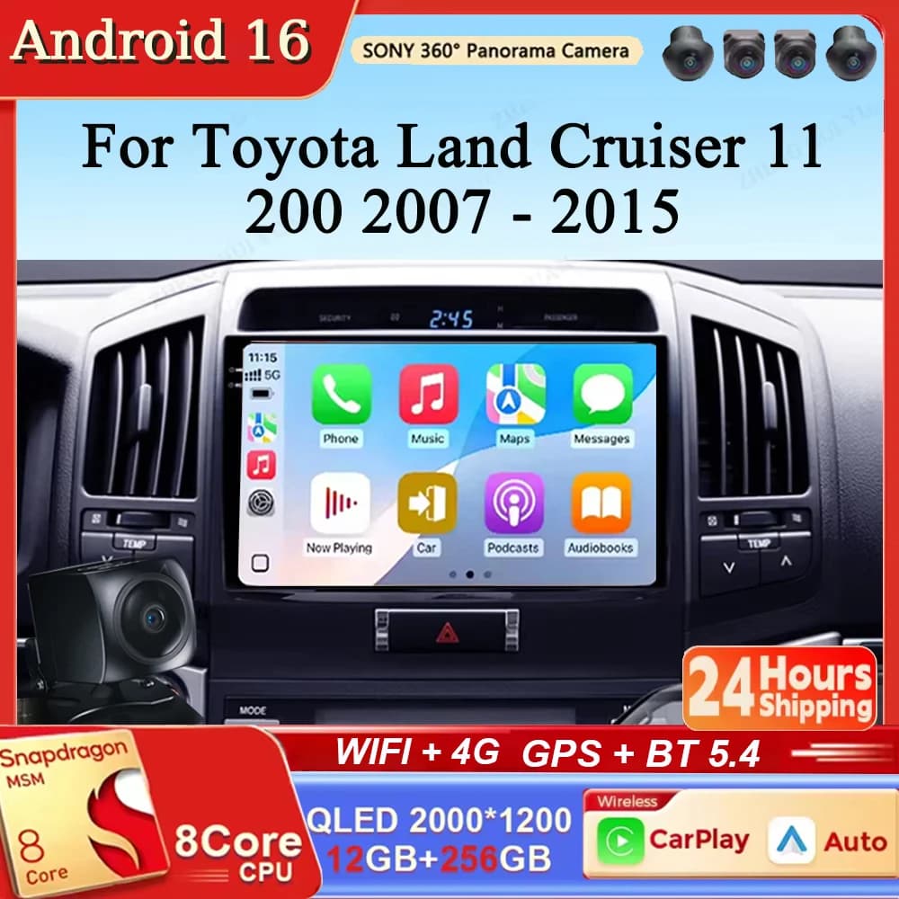 Autoradio Android 16 QLED GPS WiFi Carplay&Auto per Toyota Land Cruiser 200 2007-2015 Navigatore Multimediale Stereo BT