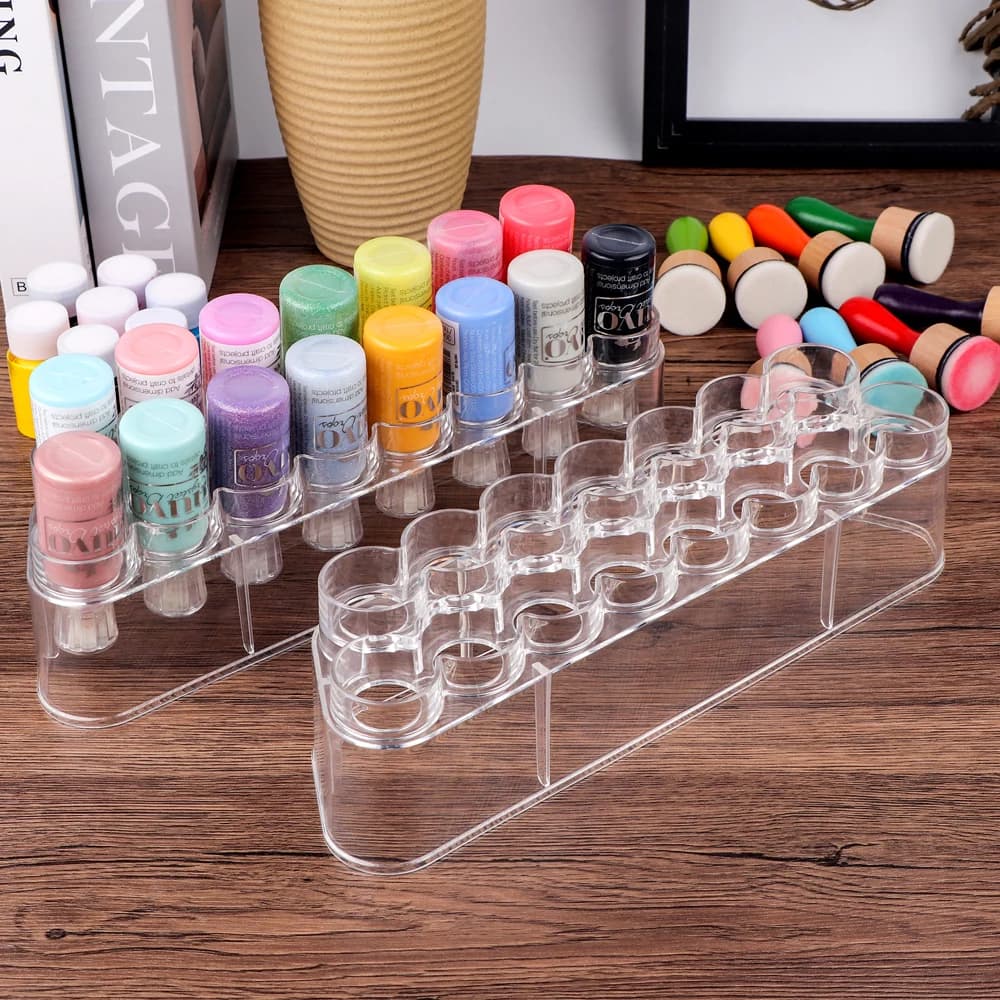 11.5x3x3.3inc Clear Storage Rack Craft Paint Organizer Holds 15 Each for Acrylic Paints/accents/glitter Glues Storage Container
