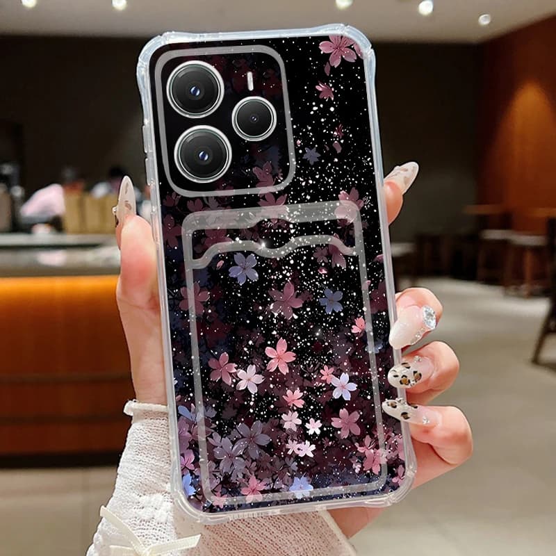 Case with card pocket for Xiaomi Redmi Note 14 Pro Plus 5G Note 14 13 12 11 Pro 14C 13C 4G Flame Flower Silicone Case for Phone