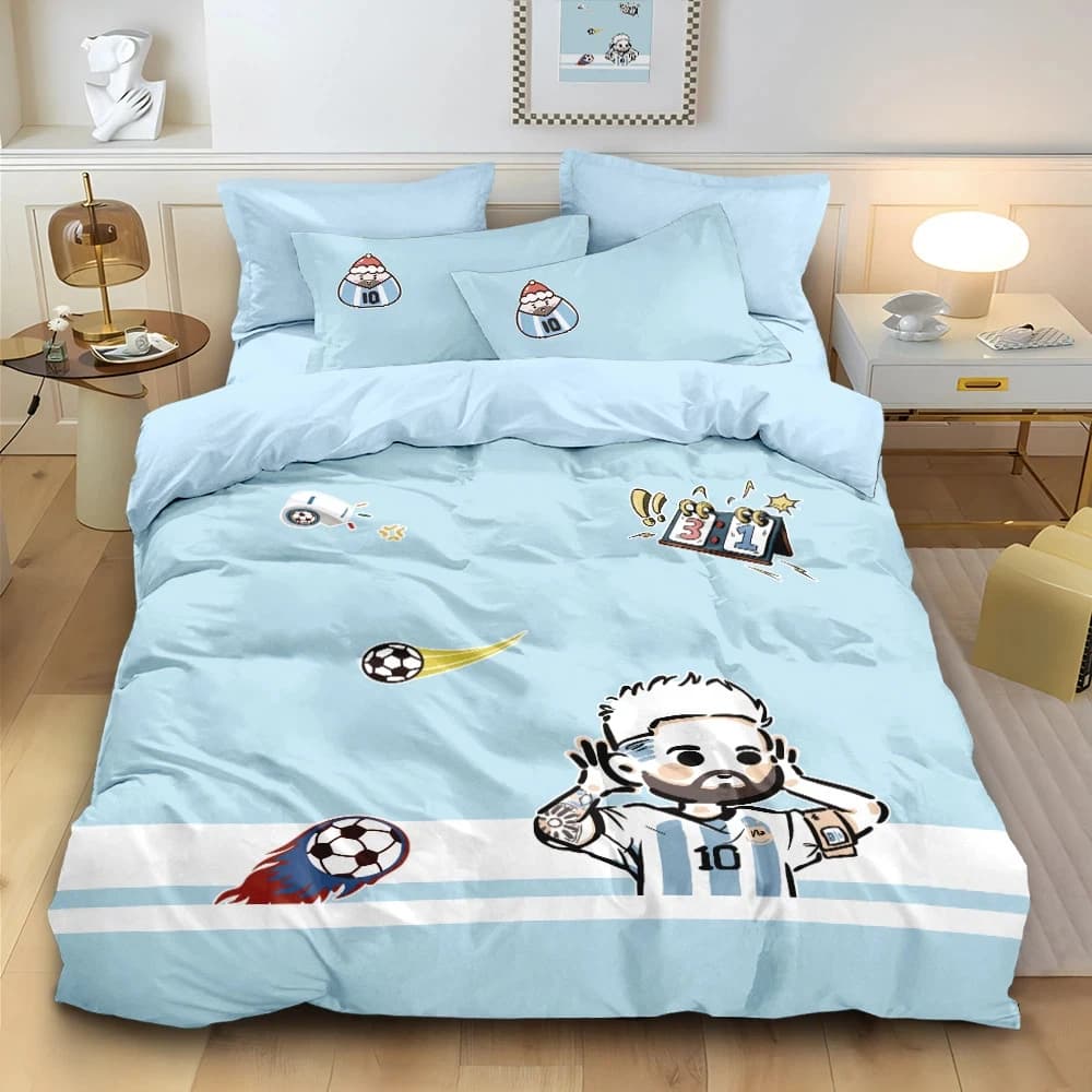 Set copripiumino da calcio argentino, set biancheria da letto con stella del calcio Messi, per bambini e adulti, copripiumino, federa singola/doppia