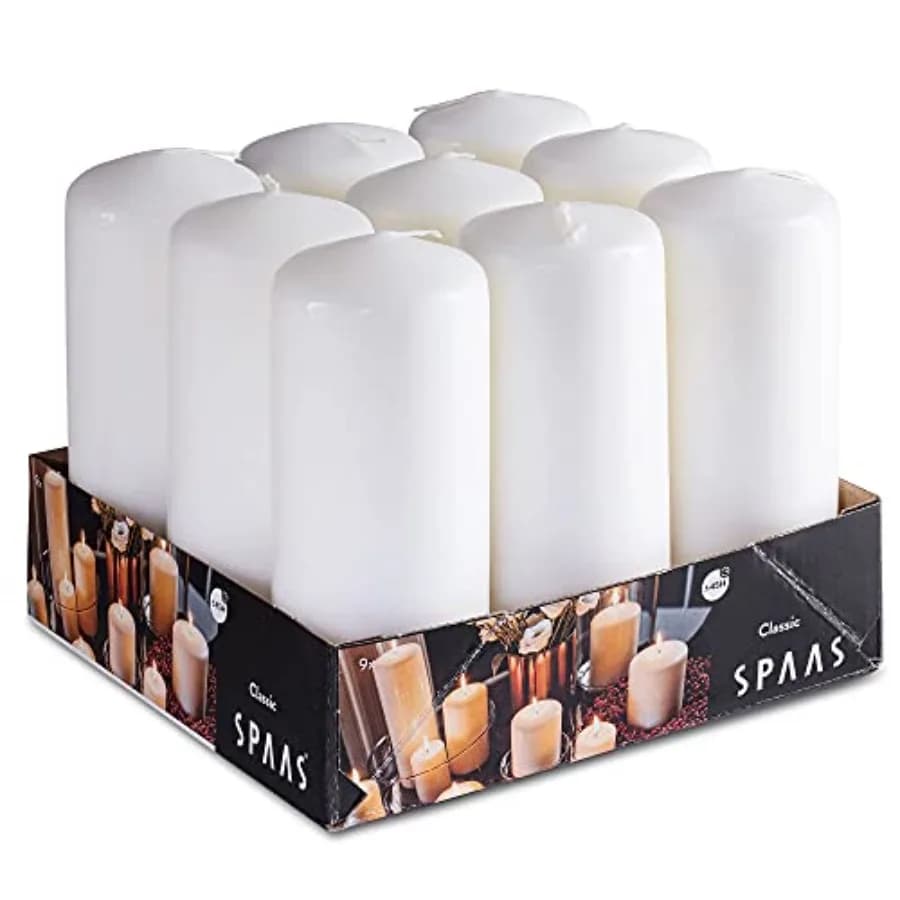 Candele a Colonna Bianche SPAAS Senza Gocciolamento - Confezione da 9 Candele Grandi Bianche Non Profumate da 6 Pollici per Decorazioni Domestiche, Memoriali, Vigi, Feste, Matrimoni