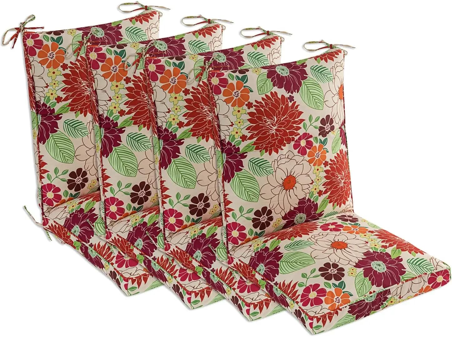 Outdoor Dining Chair Cushions Set of 4, 44 x21x4.5 inch, Comfort, Single Welt and Zipper, Blooming Fiesta