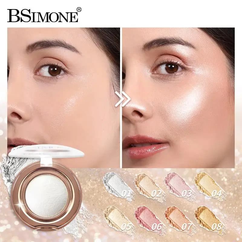 1PC BSIMONE Palette Illuminante Viso Effetto Naturale Perlescente Scintillante Polvere Cotta Liscia Altamente Luminosa