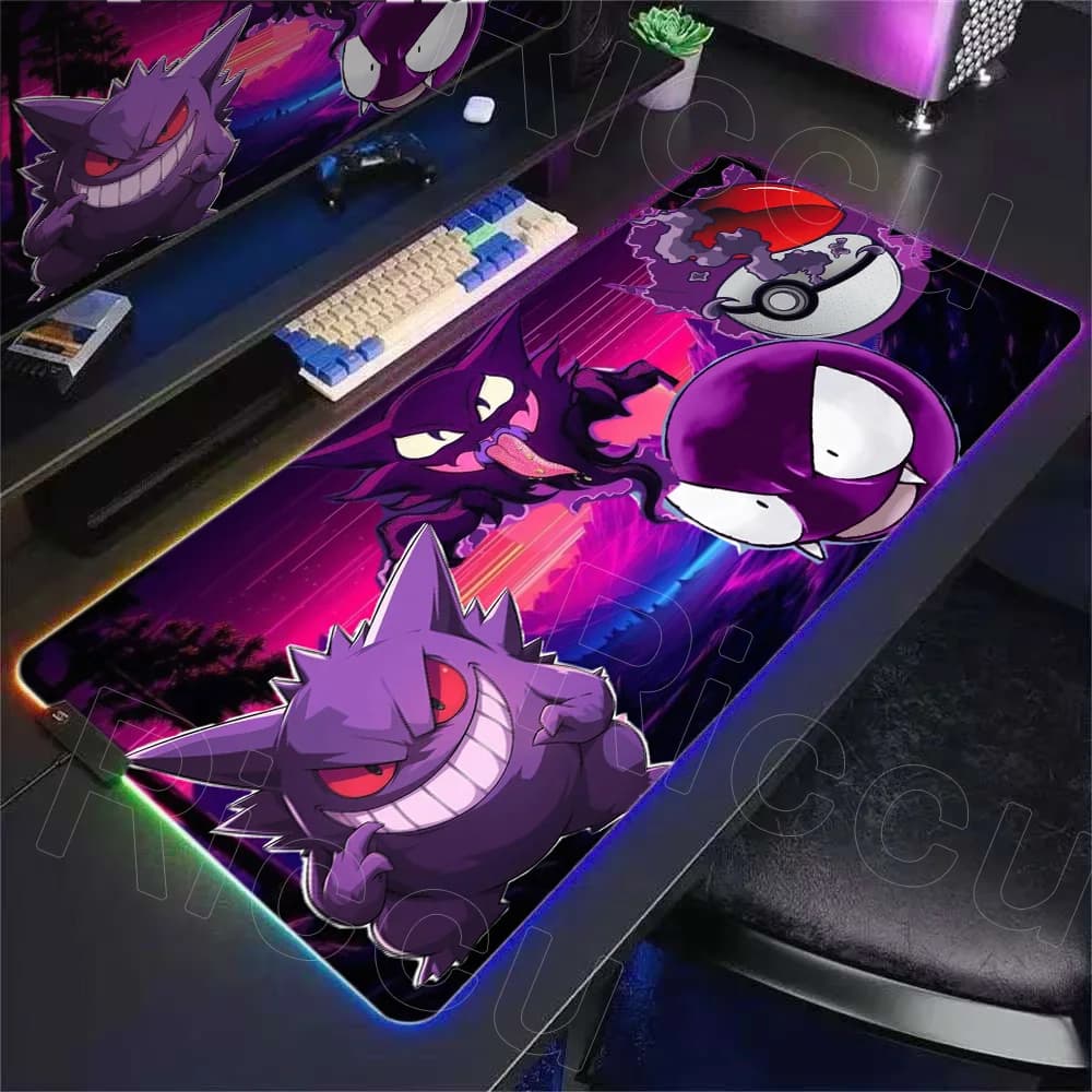 2026 Cool RGB P-pokemon Gengar Wallpaper Mousepad Non-slip Rubber Speed E-sports Keyboard Mouse Pad Large Gaming Anime Desk Mats