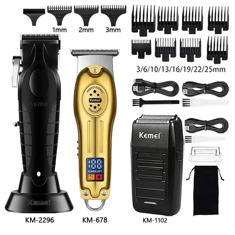 Kemei Hair Clipper Km-2296 Km-678 Km-1102 Barber Blading Hair Cutting Machine Clipper Grooming Cordless Rechargeable Shaver