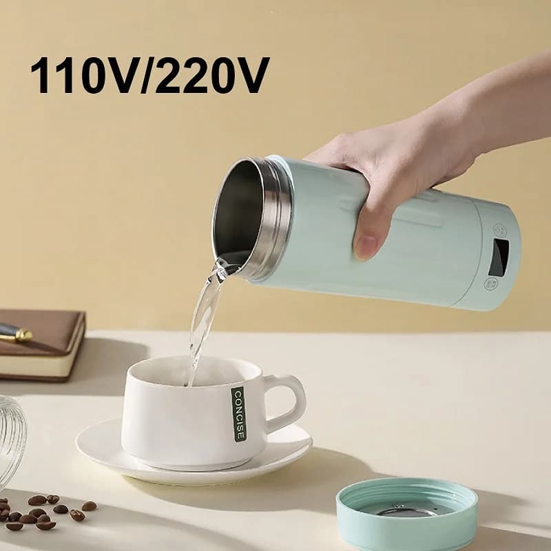 110 V/220 V Electric Water Cup Hot Stainless Steel Portable 304 With Controlled Temperature Electric Kettle 350 ml Office Thermos Cup