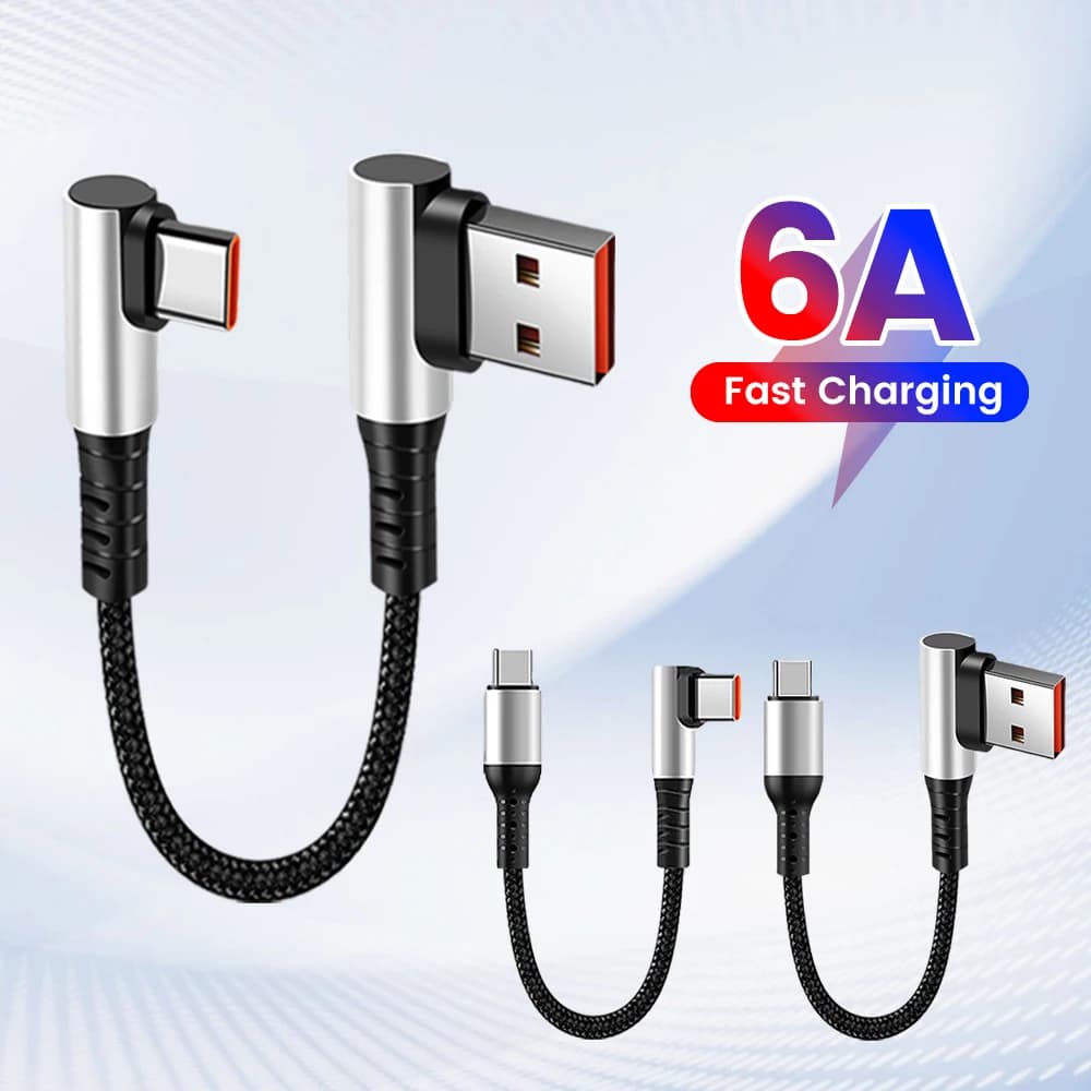 Cavo USB a 90 gradi a gomito corto da USB-A a USB-C per ricarica rapida e trasferimento dati, compatibile con iPhone 17, 16, Xiaomi, Huawei