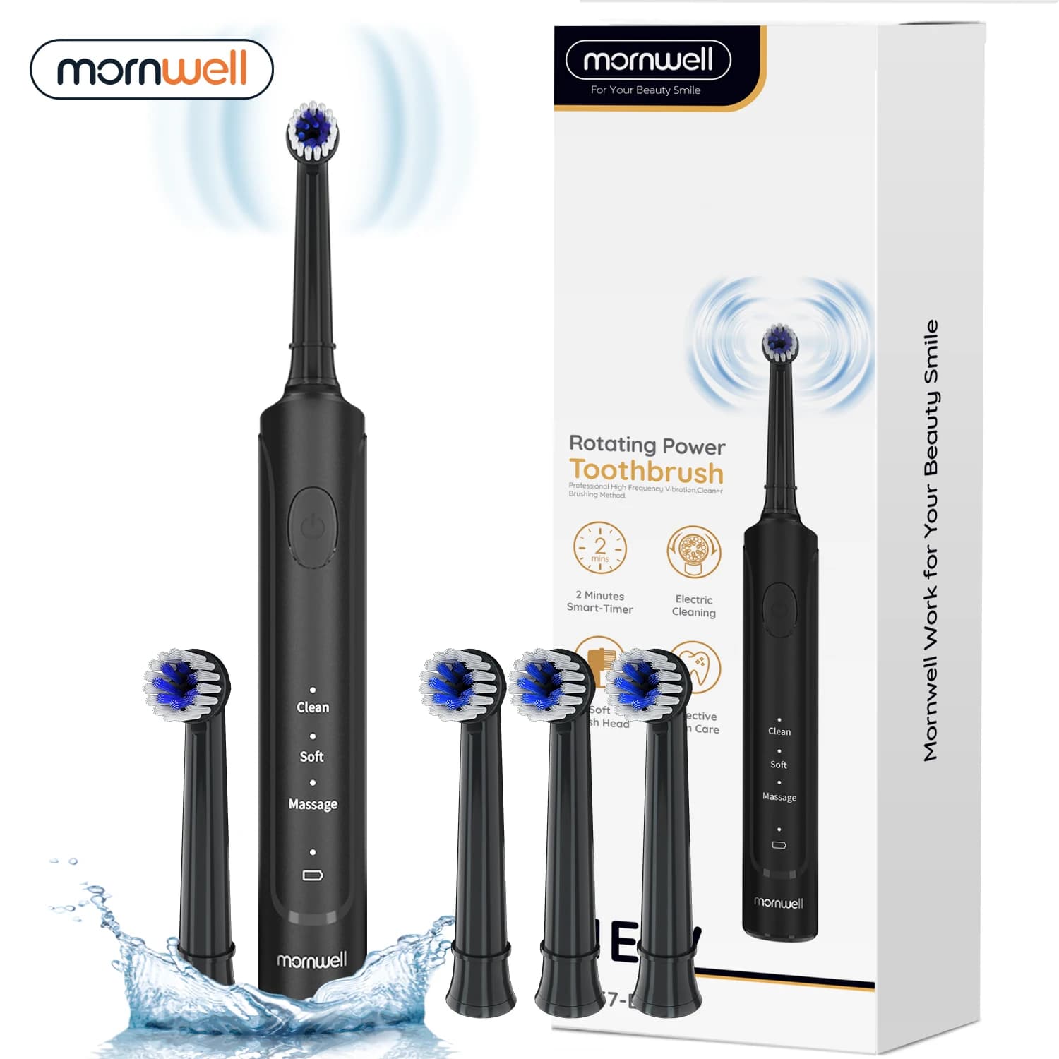 Electric Toothbrush for Adults T37 Rechargeable Sonic Toothbrush with 3 Mode IPX7 Waterproof Motor from 40,000 VPM with 4 heads
