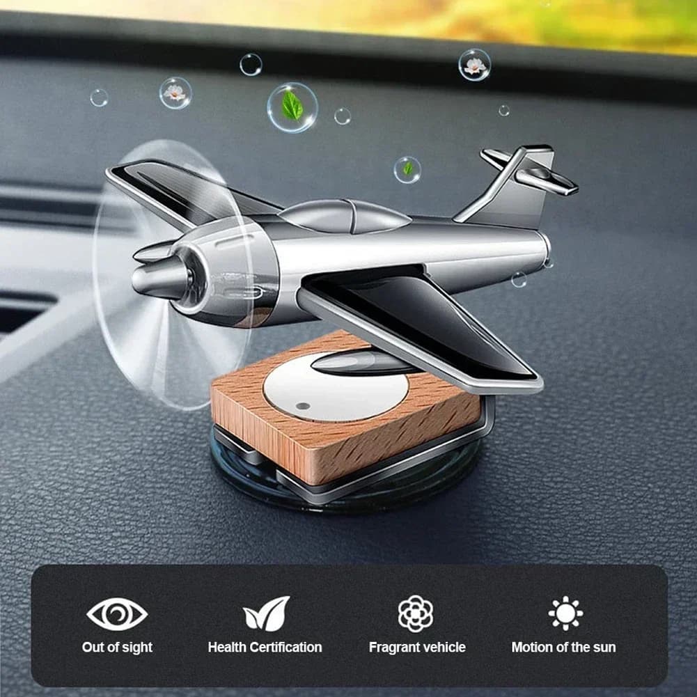 Diffusore di Oli Essenziali per Auto, Deodorante Solare a Forma di Aeroplano con Base in Legno, Diffusore di Fragranze per Aromaterapia, Ornamenti e Accessori Auto
