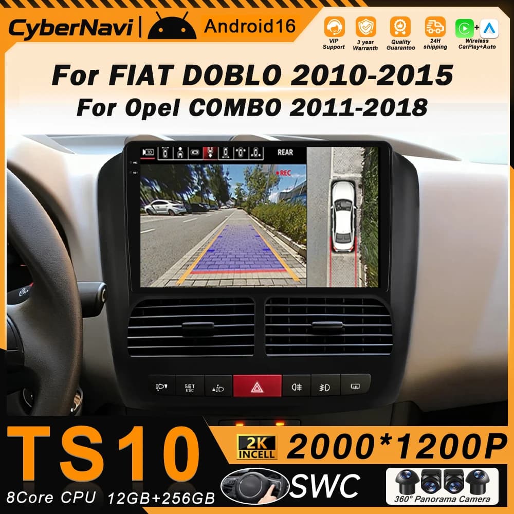 Autoradio Android Auto for FIAT DOBLO 2010-2015/COMBO 2011-2018, Stereo Carplay, Multimedia player with AI Voice, Screen with WIFI 5G