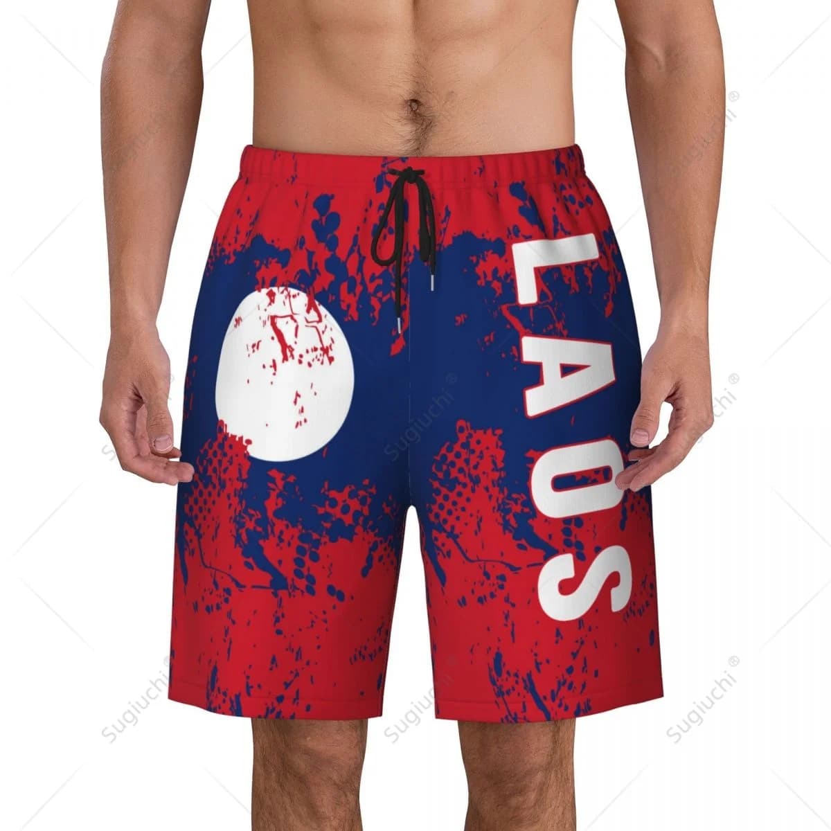 Men's Laos Flag Beach Pants Board Shorts Surfing Boys Soccer Cycling Swimwear Running Polyester