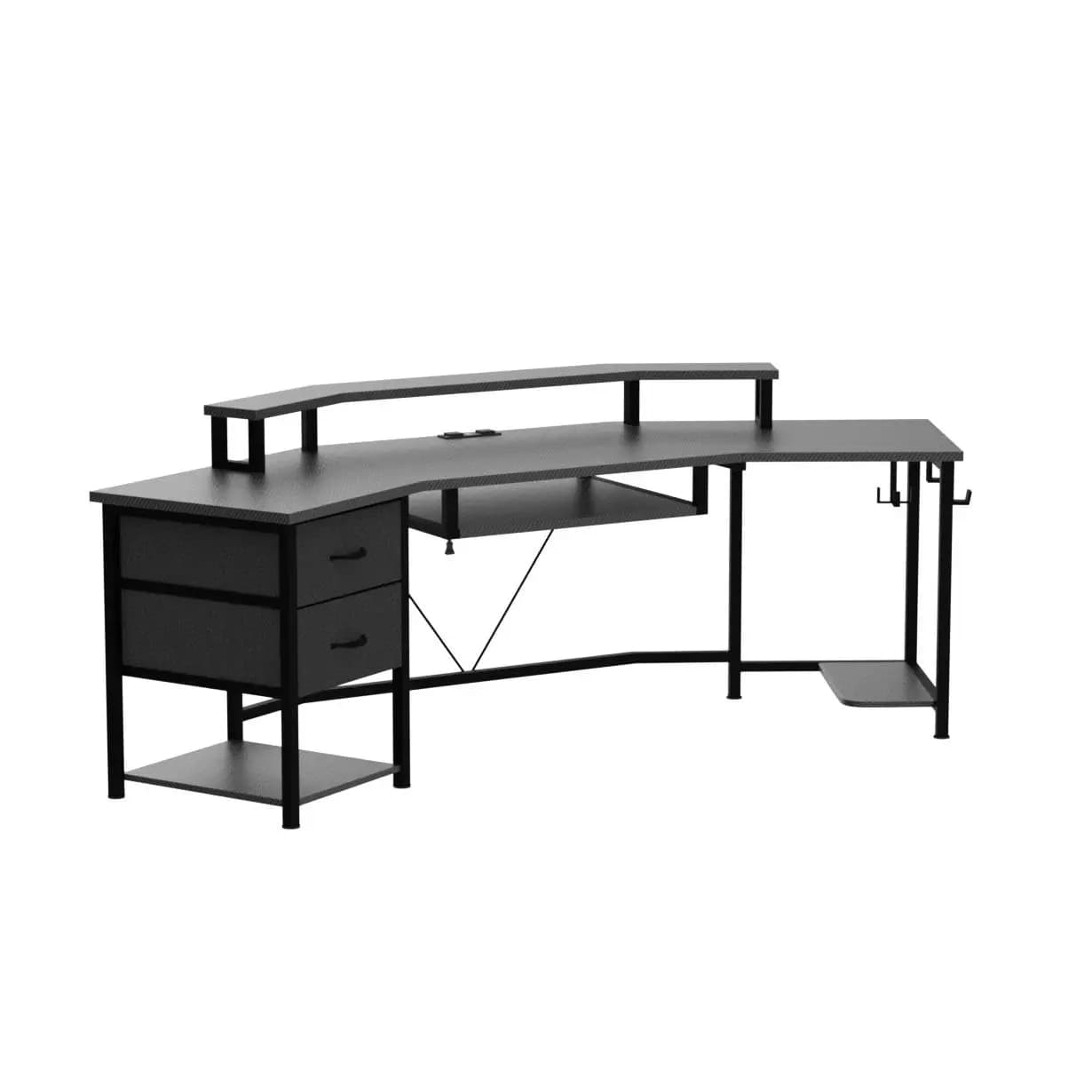 Scrivania da Gaming 79 Pollici, Scrivania per Computer con 2 Cassetti in Tessuto e Luce LED, Scrivania a L con Ripiano Portaoggetti, Personalizzabile