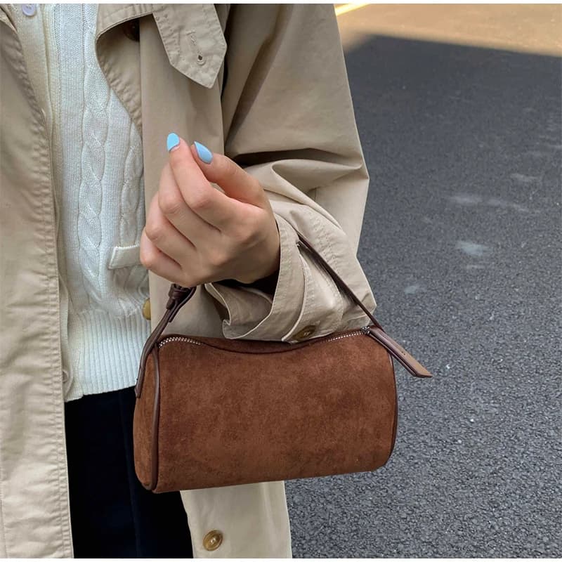 Retro Suede Nubuck Leather Shoulder Bag Light Luxury Simple Fashion Women Handbag Autumn Winter Advanced Versatile Crossbody Bag