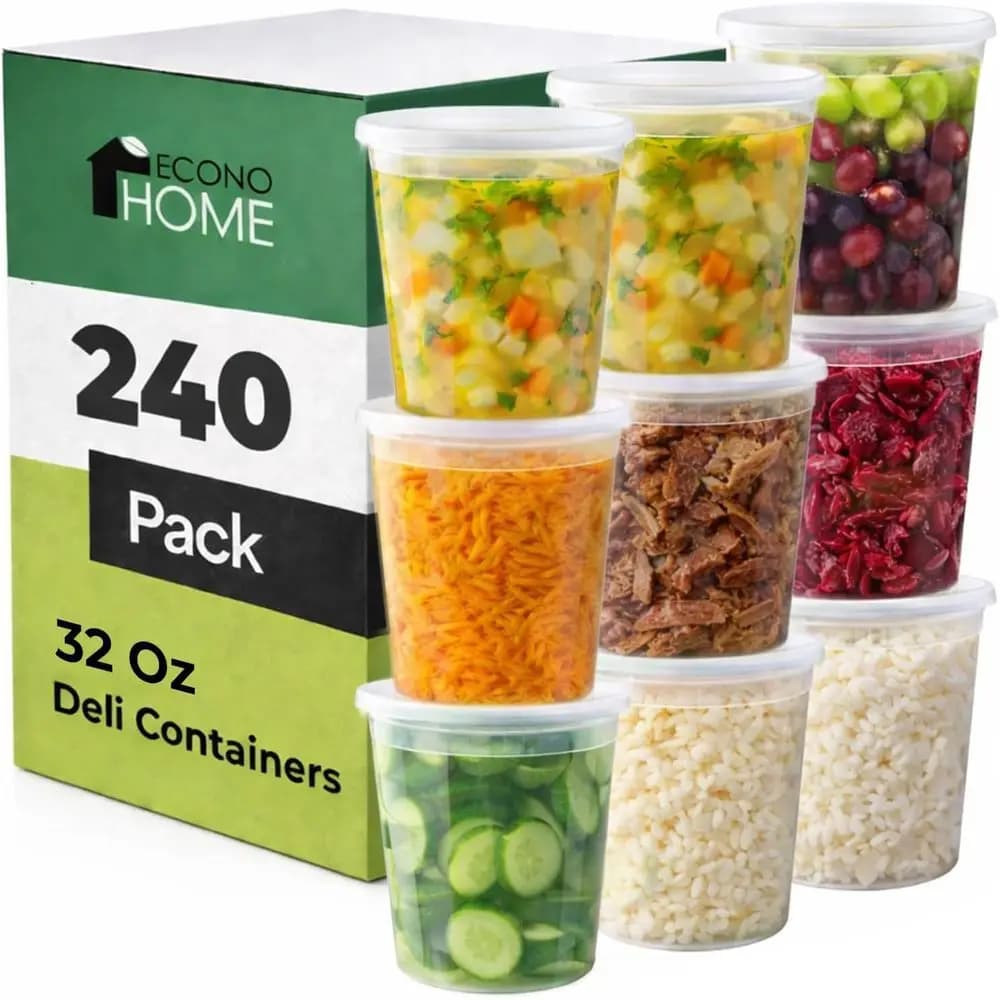 Confezione da 240 Contenitori in Plastica Trasparente da 32oz con Coperchi per Conservazione Alimenti, Preparazione Pasti e Asporto - Adatti per Microonde e Congelatore