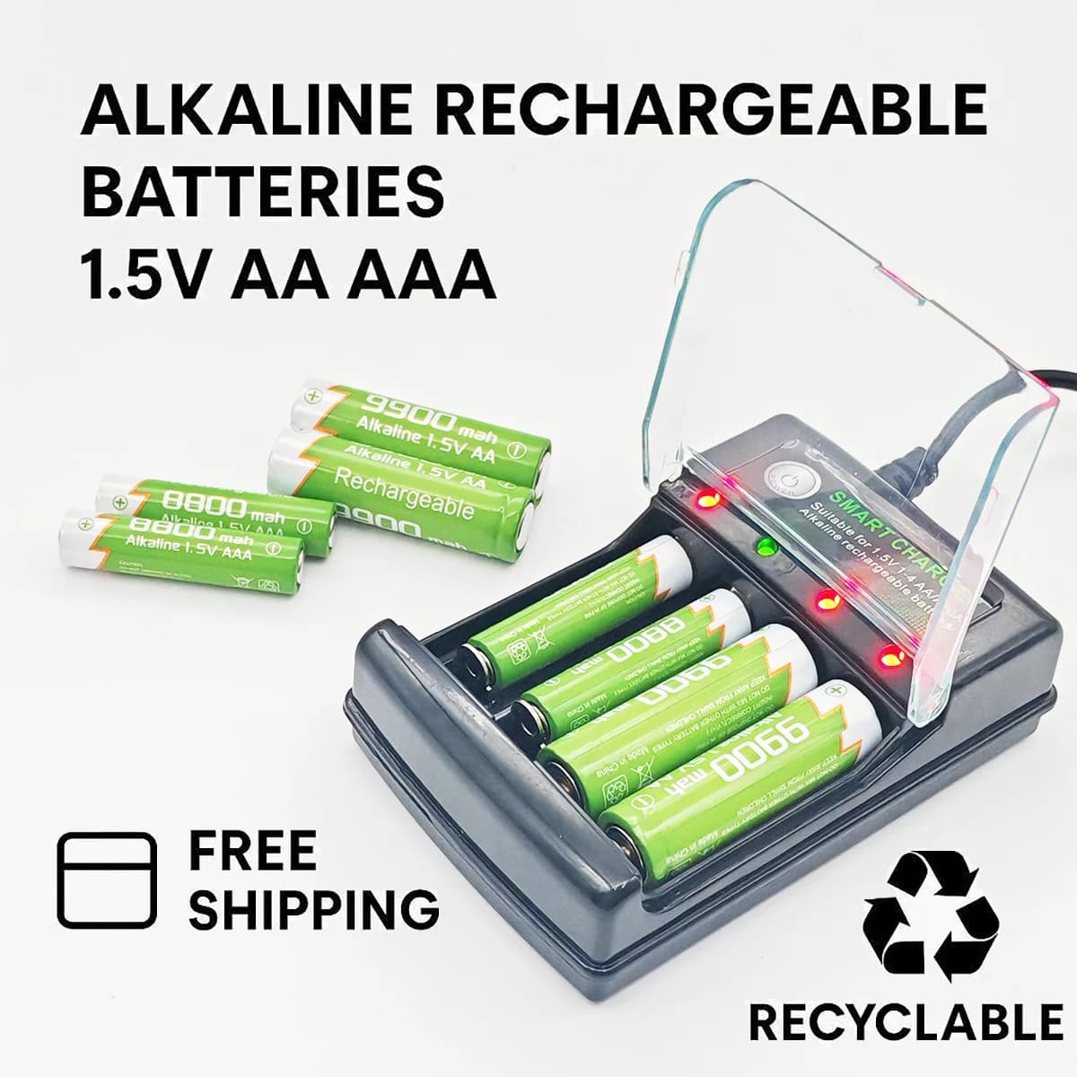 Set di batterie alcaline ricaricabili NEW1.5V: AA 9900mAh e AAA 8800mAh con caricatore USB, spedizione gratuita per telecomando/giocattolo/fotocamera